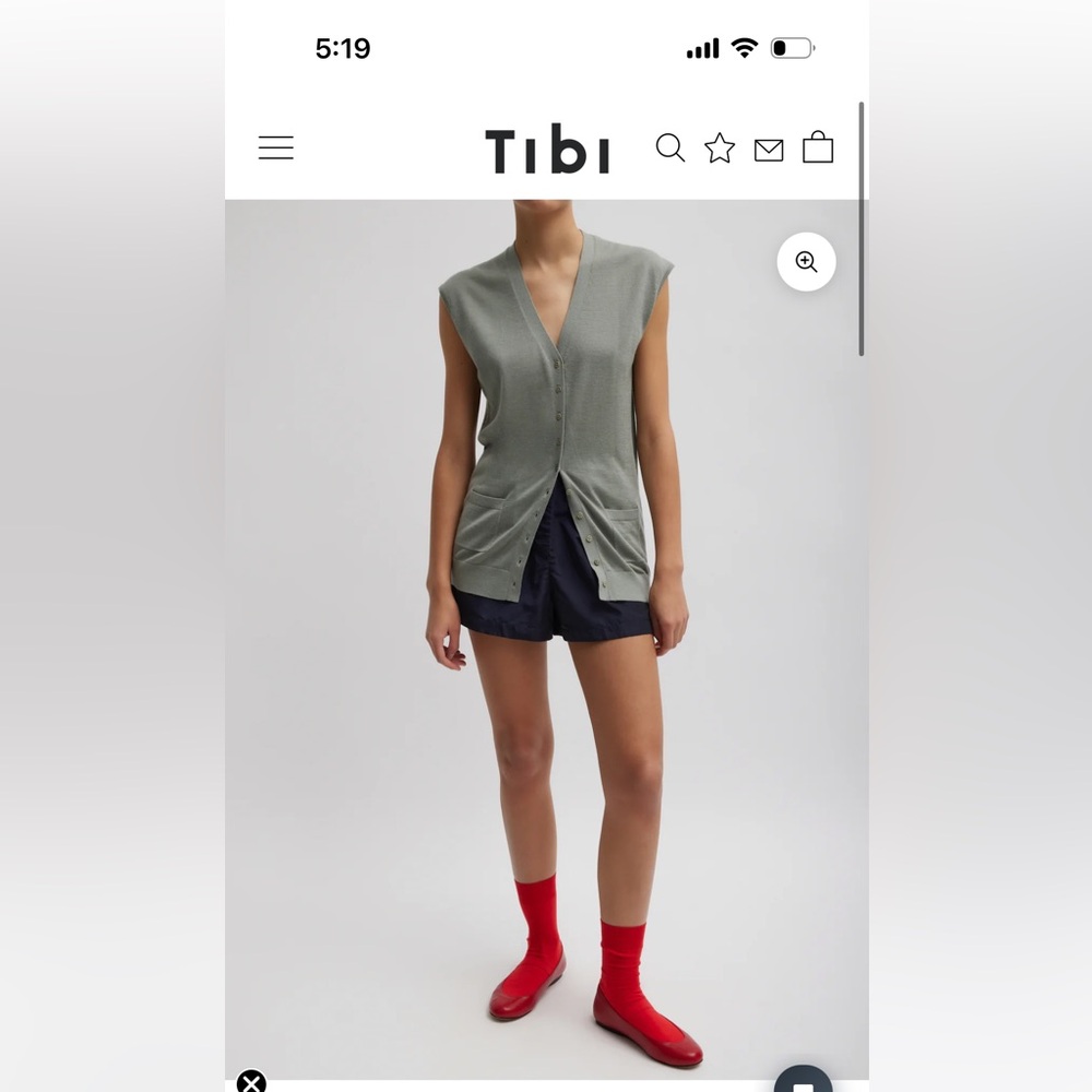 Tibi Cashmere Silk Blend Sleeveless Button Down Sweater- Pumice Grey